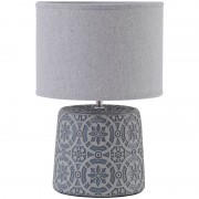 Grey Concrete Table Lamp with Geometric Pattern and Shade 